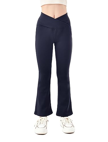 IRELIA Winter Girls Fleece Lined Leggings Cross Waisted Flare Yoga Pants Full Length Bell Bottoms2