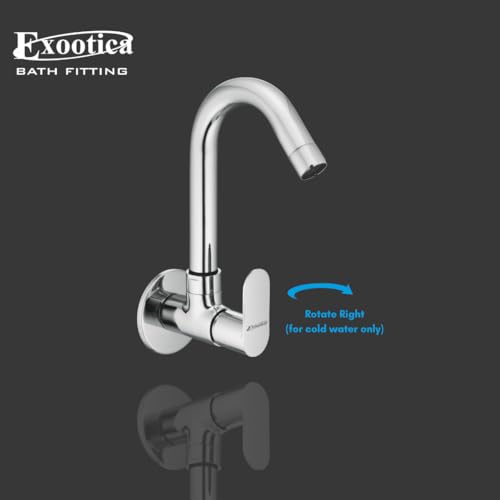 Image of Chrome Finish Silver Sink Cock | Wall Mounted Faucet for Kitchen & Utility Use - Sleek & Durable Design - Roma