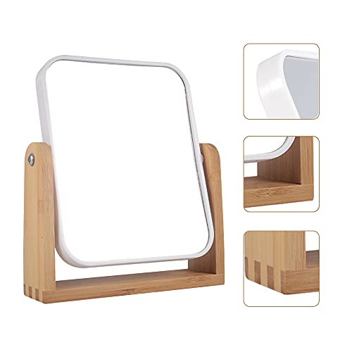 Yypdc Makeup Mirror With Natural Bamboo Stand, 1X/3X Magnification Double Sided 360 Degree Swivel Magnifying Mirror,Vanity Table,Office Desk,Room Decor, Beauty Gifts(Square) #TOP5