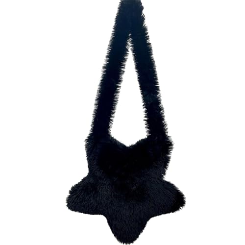 Women Fluffy Star Shaped Handbag Faux Fur Shoulder Bag Plush Crossbody Bag for Amusement Park Shopping Daily Life