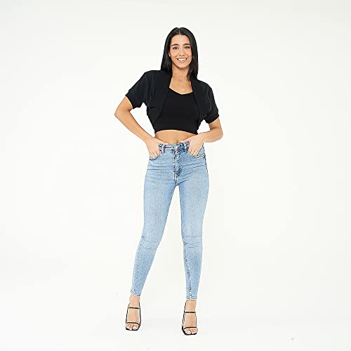 Loxdonz Women's Short Sleeve Shrug Open Front Cotton Cropped Cardigan Bolero Shrugs Jacket (Small, Black) #TOP3