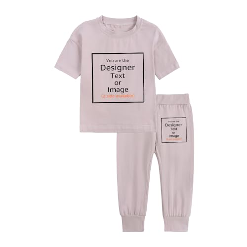 MYGBCPJS Boys Girls Custom Tee Pants Set Kids Customized Short Sleeve Crew Neck Tops Bottoms Outfits Add Your Own Text Image