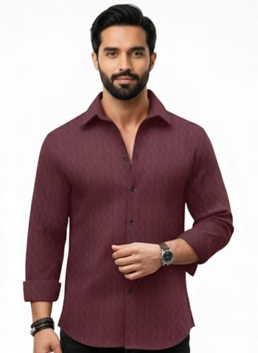 Image of Amazon Brand - INKAST Men's Regular Fit Button Down Dress Shirts Textured Long Sleeve Casual Hawaiian Shirt