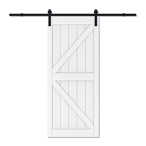 Barn Door and Hardware Kit Included 36” x 84” Sliding Interior Doors, Pre-finished Water-Resistant PVC Surface, Pre-Drilled Holes Easy Assembly, K Frame, White