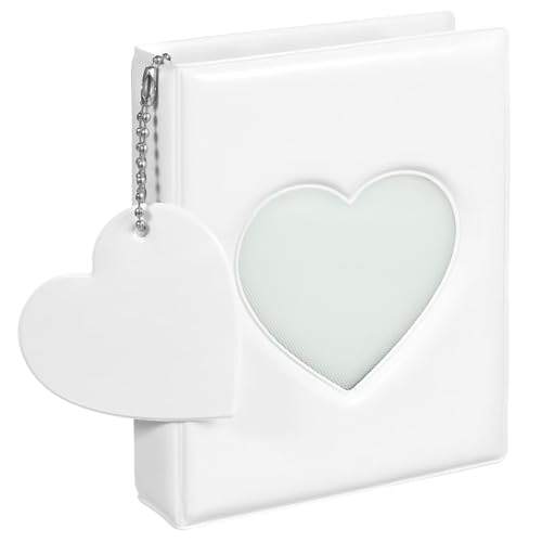 Image of Mini Photocard Binder, Mini Album for Photos, 3 Inch White Photocard Book Mini Photo Album Heart Hollow Card Binder with 32 Pockets and Pendant