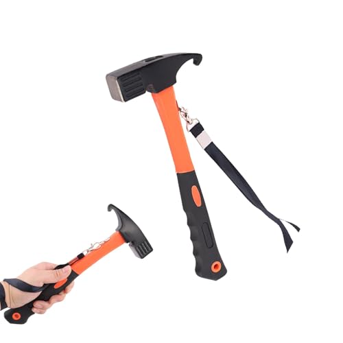Camping Hammer Heavy Duty with Tent Stake Remove, Mallet Tent Peg Puller, High Carbon Steel Tent Hammer with Holding Strap, Rubber Covered Handle Tent Mallet for Outdoor Camping Picnic (Orange)