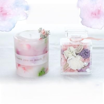 プリザーブドフラワーを使ったボタニカルキャンドルとアレンジのギフトセット。おしゃれなインテリアに