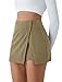 COCCKO Mini Skirts for Women High Waisted Trendy Casual Suede Mini Skirt with Shorts Underneath Khaki M