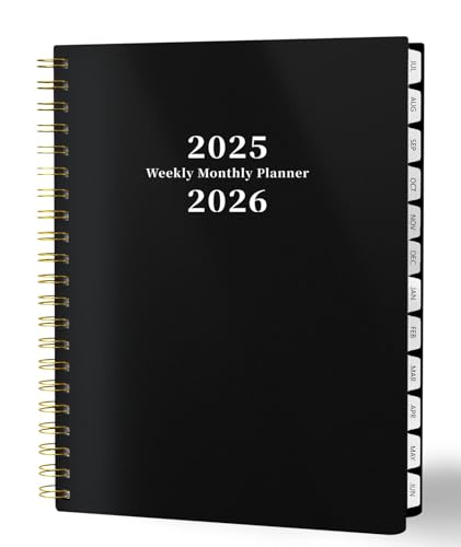 Ymumuda 2025-2026 Planner Weekly Monthly,JUL.2025 to JUN.2026, 12 Months, 8.5" X 11", Large Monthly Calendar Planner with Spiral Bound, Excellent for School Office Supplies, Black