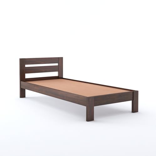 Image of BM WOOD FURNITURE Wooden Single Size Bed Without Storage | Single Cot with Upholstered Cushion Headboard for Hotel & Guest Room | Solid Wood Sheesham, Walnut Finish