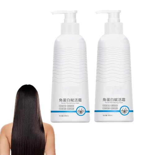 Crema Revitalizante de Keratina, Acondicionador Hidratante Profundo Suave para Cabello Rizado Seco y Dañado, Ideal para Novio (Blanco, 2)