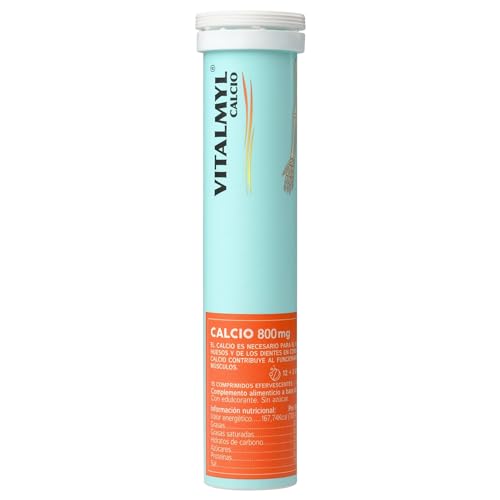 VITALMYL Calcio Efervescente 14 comprimidos + 1 Gratis | Sin azúcar | Fortalece los Dientes, los Huesos y los Músculos | Refuerza la Vitalidad y la Resistencia |