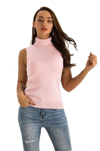 Image of Spicy Sandia Women Stretchable Turtleneck Knit Sleeveless Slim Fit Sweater