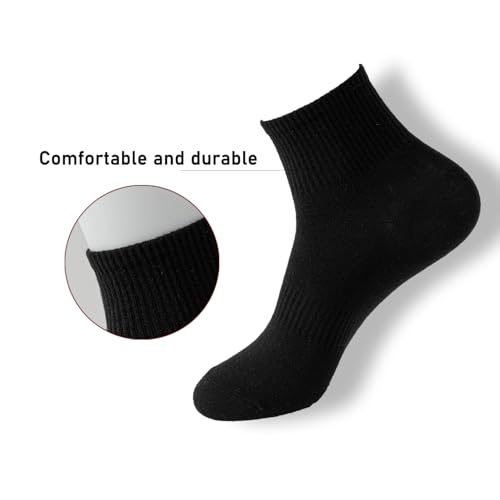 Image of WoWhite Ankle Socks for Woman Cotton Crew Socks Athletic Running 5 Pairs(black，9-11)