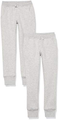 Amazon Essentials Pantaloni da Jogging in Pile con Fondo Elasticizzato vestibilità Classica Bambine e Ragazze, Confezione da 2, Grigio Chiaro Puntinato, 6-7 Anni