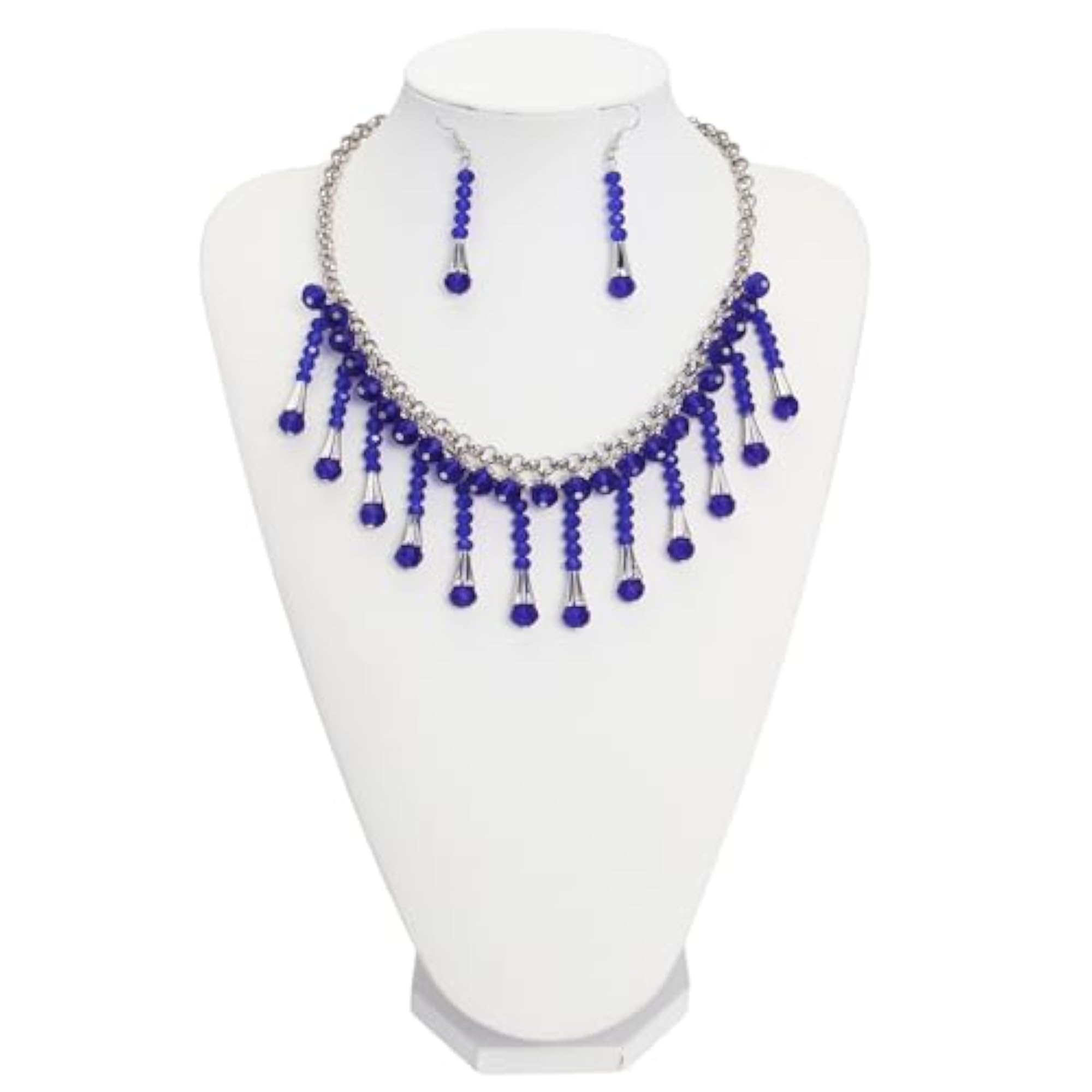 Women's Statement Beaded Necklace with Crystal Ball & Earrings Set
