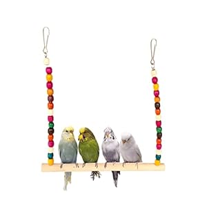 KSK Pet Products Bird Toys Parrot Swing Toy with Colorful Wooden Beads Bells and Pet Bird Cage Hammock Hanging Chew Toys for Small Parakeets Cockatiels, Conures, Lovebirds, Finches(11X10Inch)