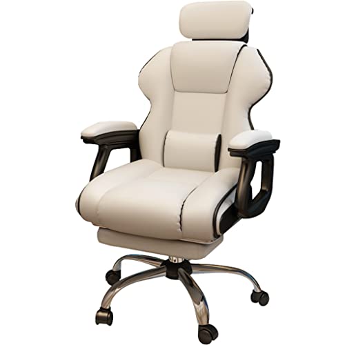YHRJ Chefsessel bürostuhl Home Office Schreibtischstuhl Ergonomischer Komfort Computerstuhl Morgenbürostuhl mit Fußstütze, belastbar 150kg (Color : Beige, S : 103-113cm)