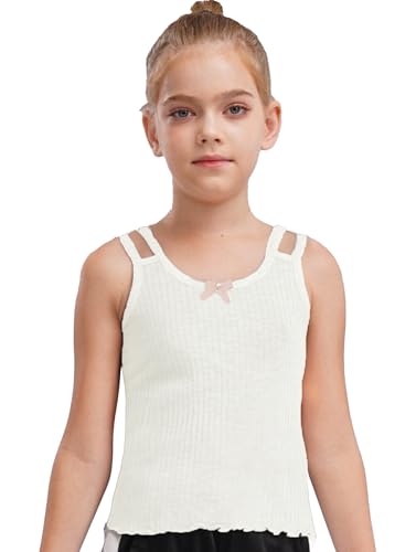 Aislor Kids Girls Sleeveless Bowknot Lettuce Hem Camisole Crop Tank Tops Vest Undershirt Underwear Casual Daily Wear