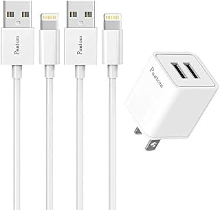 Pantom 2.4A Dual USB Wall Charger and 2-Pack 5-Feet Cable Cord Charging Compatible