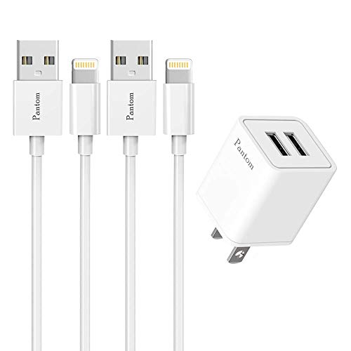 Pantom 2.4A Dual USB Wall Charger and 2-Pack 5-Feet Cable Cord Charging Compatible