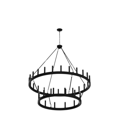 Yikrfiae 2 Tier Black Large Wagon Wheel Chandelier, 36-Lights 48 Inch Farmhouse Pendant Light Fixture, Round Rustic Hanging Lighting for Dining Room Kitchen Island Foyer Entryway - Image 4