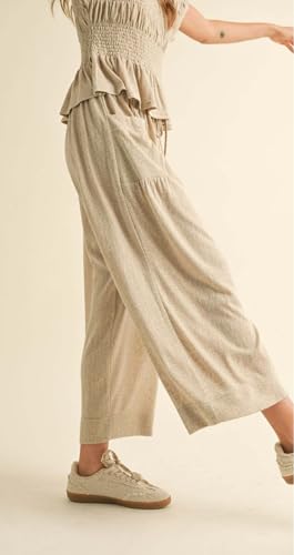 CHARTOU Women Summer Casual Loose Wide Leg Pants Drawstring Elastic High Waist Straight Trousers with Pockets4