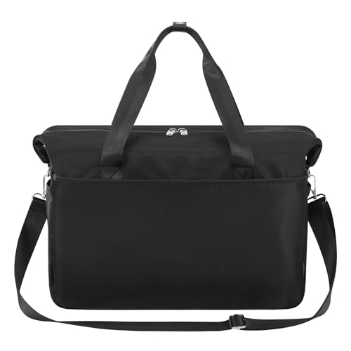 Gym Bag for Women, Carry on Weekender Travel Duffle Bag with Wet Pocket - Black Black-19 inch
