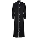 Men's Cassock Choir Minister Robe Clergy Pulpit Liturgical Church Stand Collar Long Trench Coat (4XL, Black and White)