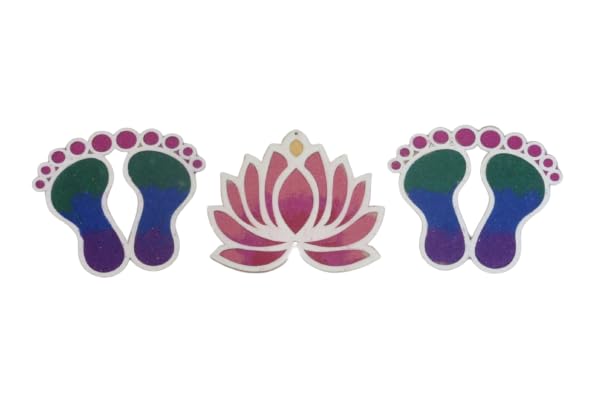 DIY MDF Readymade Laxmi Charan Pair & Lotus Flower Mat Easy to Use Rangoli Template Easy to Fill Wooden MDF Rangoli Boards for Indian Traditional Festival Decoration (Charan & Lotus Size:- 5 Inches .)