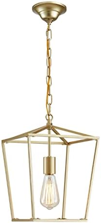 ANJIADENGSHI Lantern Pendant Light Lantern Iron Cage 1 E26 Bulbs Lantern Chandelier for Dining Room Kitchen, Gold Plating(Bulbs Not Included)