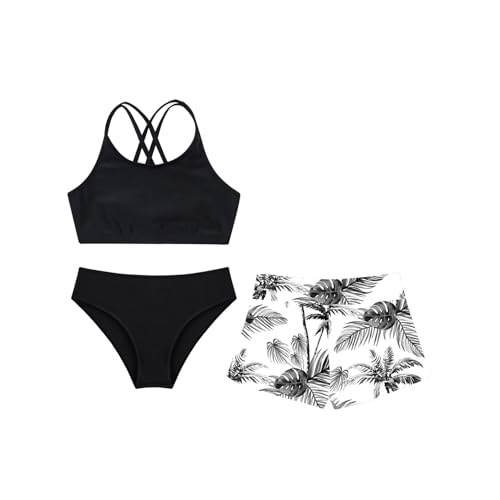 Kids Girls 3 Piece Tankini Swimsuits Bikini Crop Top with Boyshorts Briefs Print Bathing Suit4