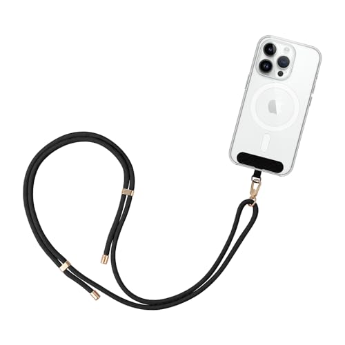 GRIFEMA GH02 Cuerda para Móvil Universal, Cordón para Teléfono con Parche, Correa Ajustable, Compatible la Mayoría de las Fundas de Teléfono, Negro