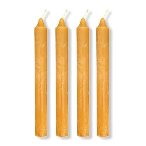 Velas de Cera de Abeja Natural (Miel) - Larga Duración - Pack de 4 - Decoración del Hogar y Rituales del Día 11 y 22. Medida 20cm largo x 2 diámetro. SIN PARAFINA. Natural y Artesanal.