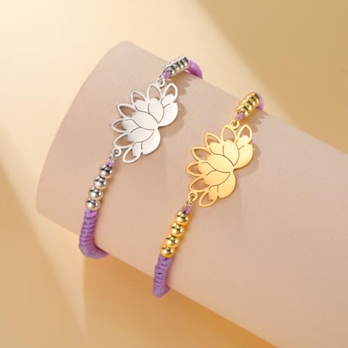 Pulsera de cuerda trenzada de acero inoxidable con símbolo loto miniatura 6