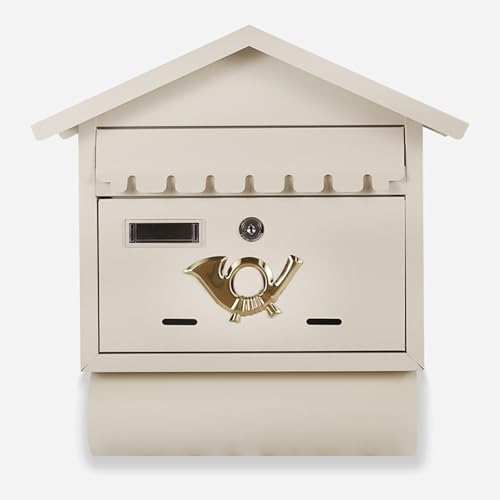 Mailbox for Wall Lock Locking Mailbox Wall Mounted Mailboxes for, Made From Galvanized Metal to Protect From the Elements, With Newspaper Compartment(Beige)