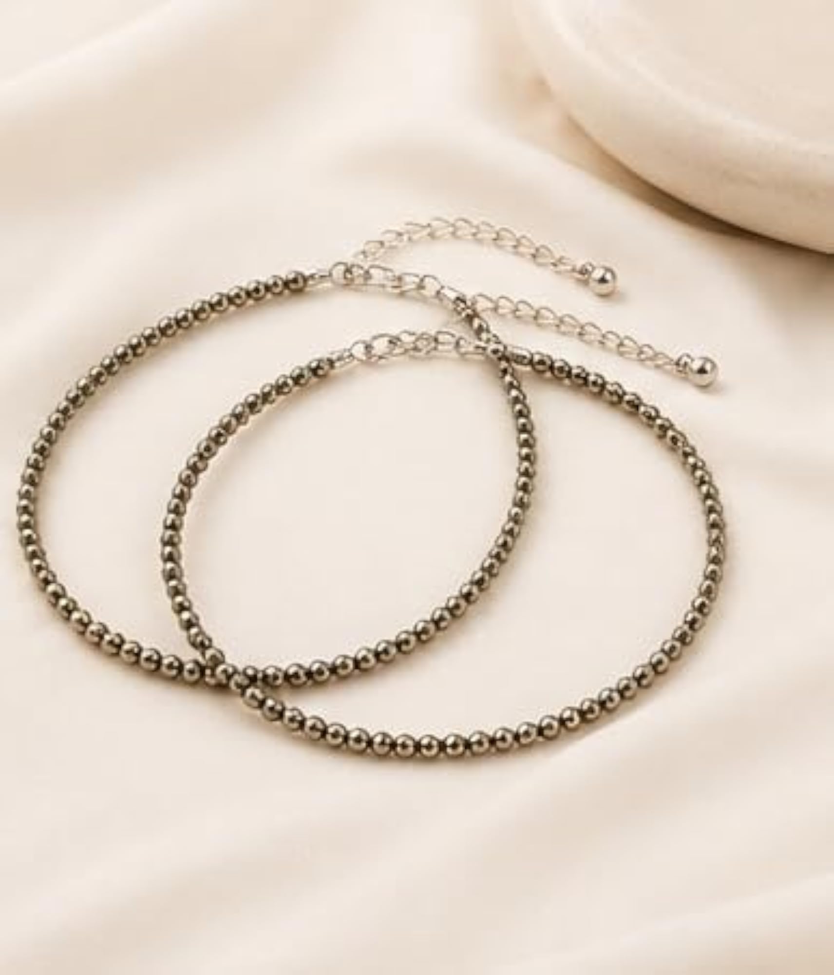 Women's Natural Pyrite Bead Anklet with Adjustable Chain