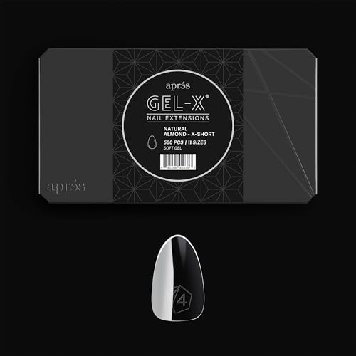 Apres Gel-X Soft Gel Tip Box | Natural Almond | 500pc Nail Tips 11 Sizes 00-9 Premium Quality (Natural Almond Extra Short)