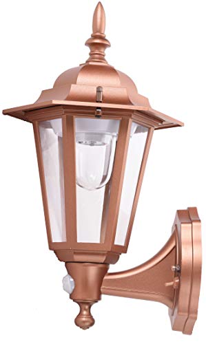 Image of Maxsa 46719 Battery-Powered LED Motion-Activated Outdoor Wall Sconce-Copper-8.5 inch x 6 inch x 13