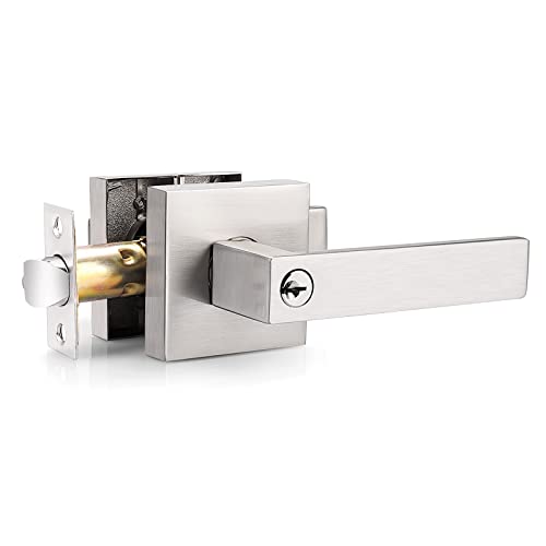 Probrico Keyed Alike Door Levers Entrance Locksets, Heavy Duty Entry Door Handles in Satin Nickel Finish, Square Modern Keyed Lockset for Exterior Interior Doors, 2 Pack - Image 4