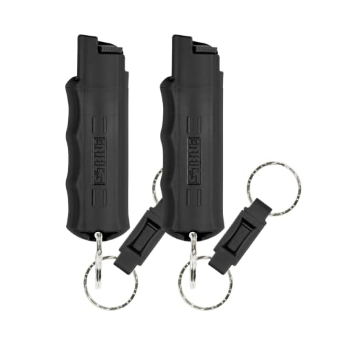 SABRE Pepper Spray with Quick Release Keychain for Self Defense Maximum Police Strength OC Spray with UV Marking Dye Twist Lock Safety Finger Grip 10Second Spray 14ft Range Made in USA