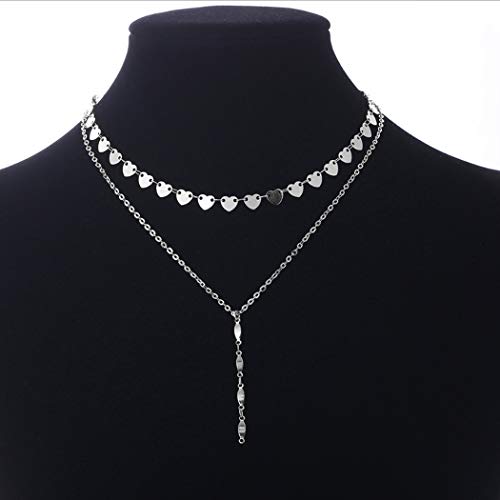 Preisvergleich Produktbild Jovono Boho mehrschichtige Halsketten mit Pfirsich Herz Pailletten handgemachte Reis Anhänger Schmuck für Frauen und Mädchen (Silber)