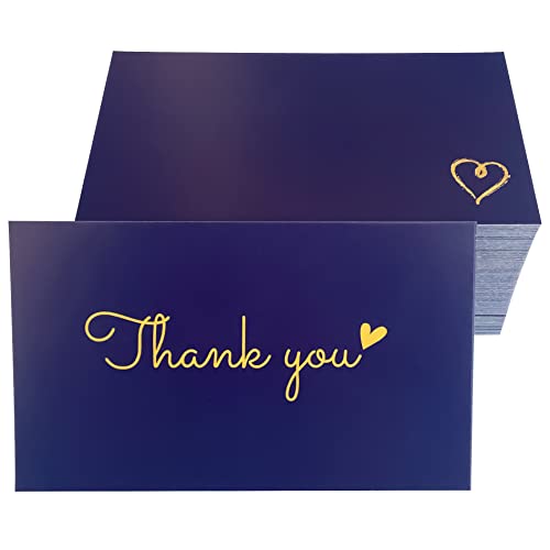 RXBC2011 100 Little Thank You Cards Gold Heart Design Bulk Thank you Notes for All Occasions 3.5 x 2 Inch Dark Blue