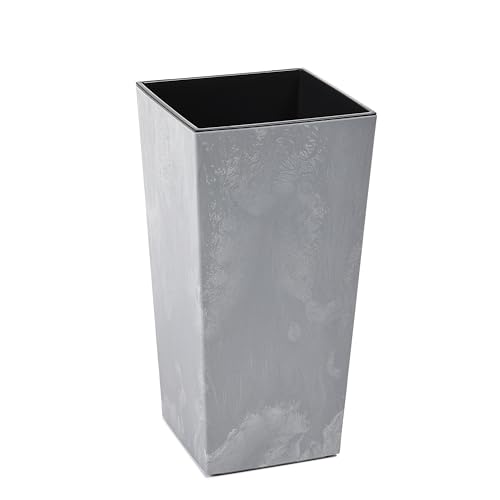 Gordanluk Tall planter Concrete effect plant pot Designed Flowerpot with plant riser extra large plant pots indoor plant pots outdoor flower pot (Concrete Effect Grey 14 x 26cm)