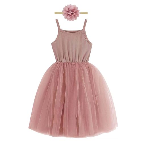 Toddler Girl Tulle Dress Dusty Pink Cami Sundress Easter Flower Girl Birthday Party Outfit 4-5 Years