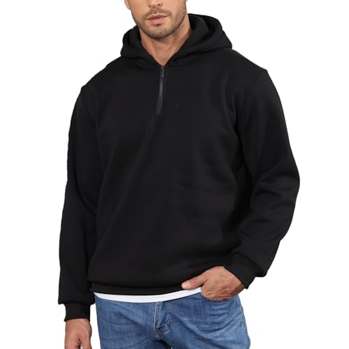 Mens Hoodies Pullover Quarter Zip Hoodie Long Sleeve Casual Fleece Hooded Sweatshirt for men