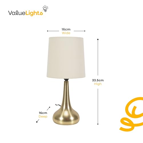 ValueLights | Brushed Gold Teardrop Touch Dimmer Table Lamps with Cream Shade | Home Décor, Bedside & Desk Lamp | Includes Bulb - Image 4