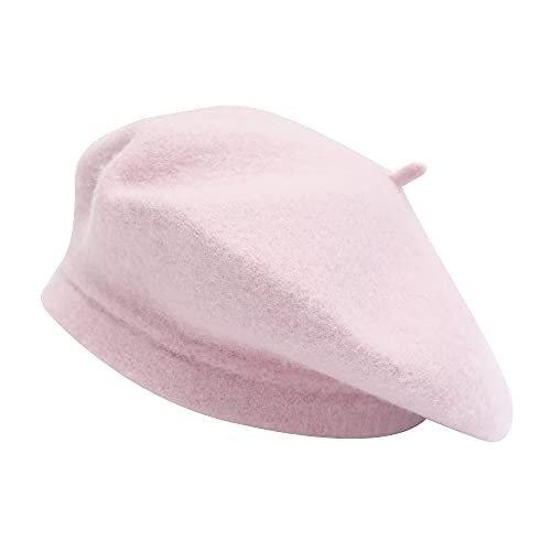 ZLYC Wool French Beret Hat Solid Color Beret Cap for Women Girls, Light Violet, One size