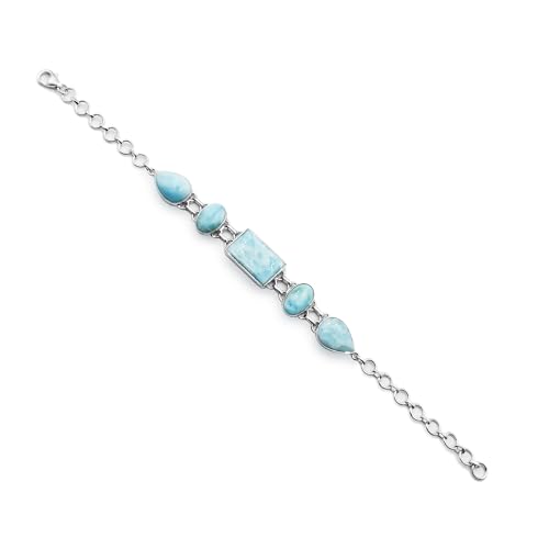 Larimar bracelet en pierre précieuse bleue avec cabochon en forme de poire