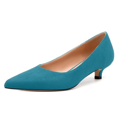 RLYGHWAO Women's Pumps, Pointed Toe Kitten Heels, Fashion Suede Slip